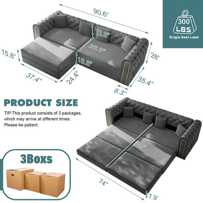 3 In 1 Convertible Sofa and Ottoman Bed