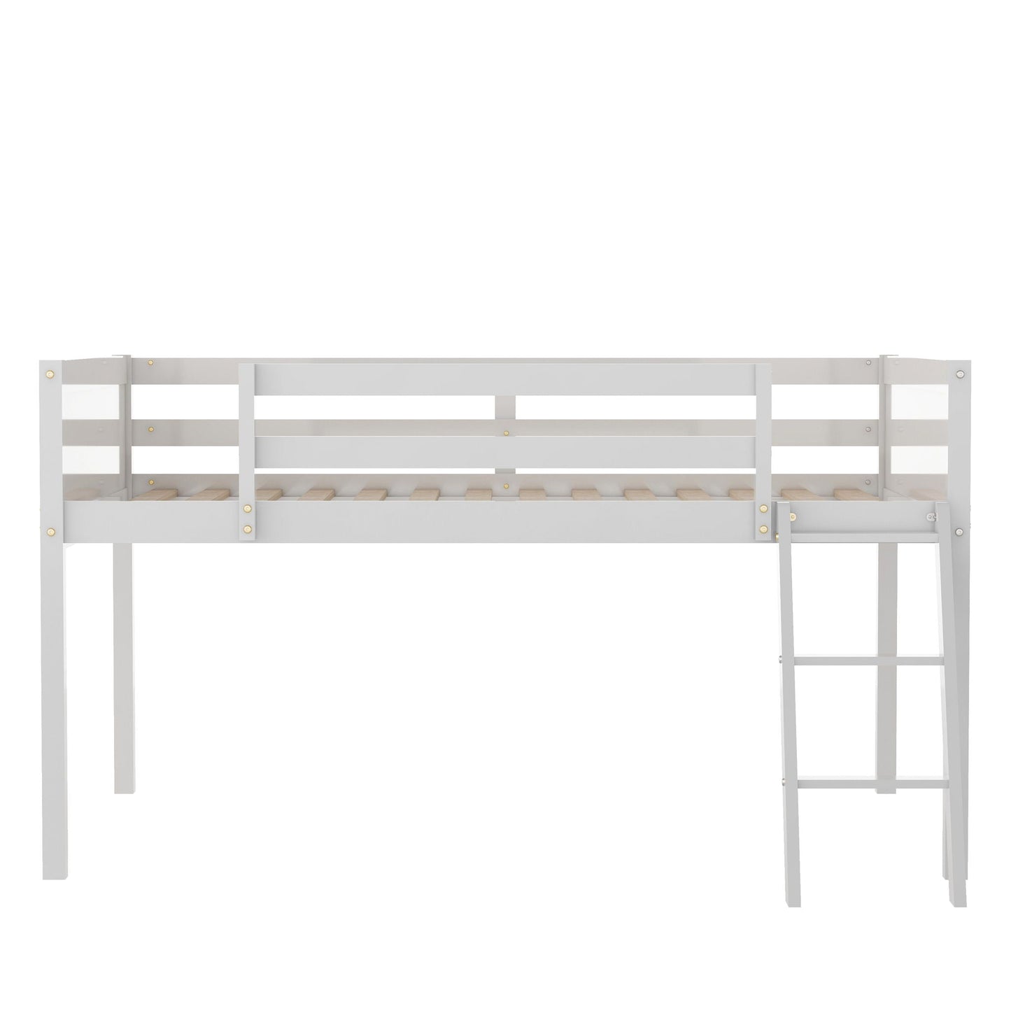Low loft bed by HouseOfZazla with adjustable ladder in light gray finish on Tampa Home & Garden Store