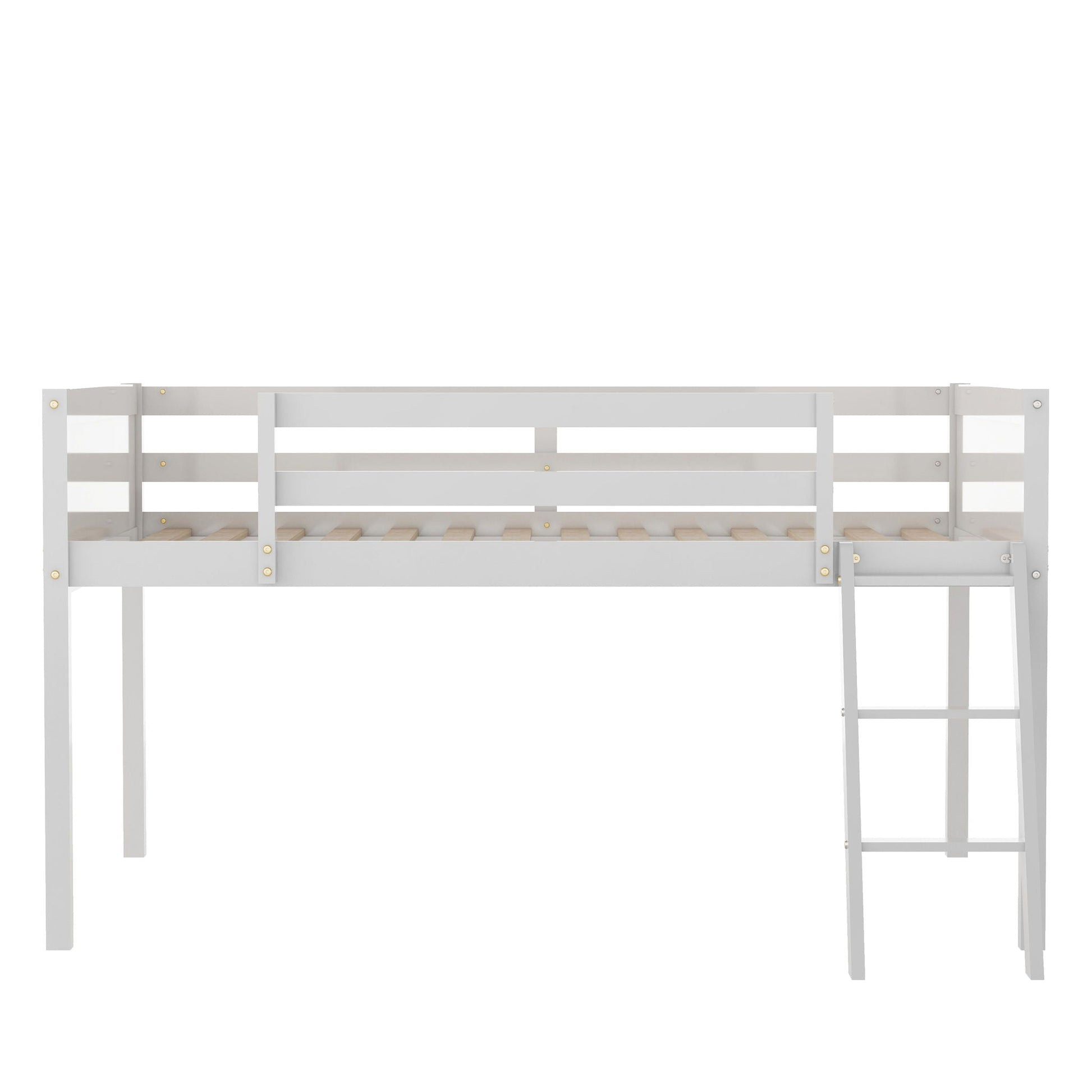 Low loft bed by HouseOfZazla with adjustable ladder in light gray finish on Tampa Home & Garden Store