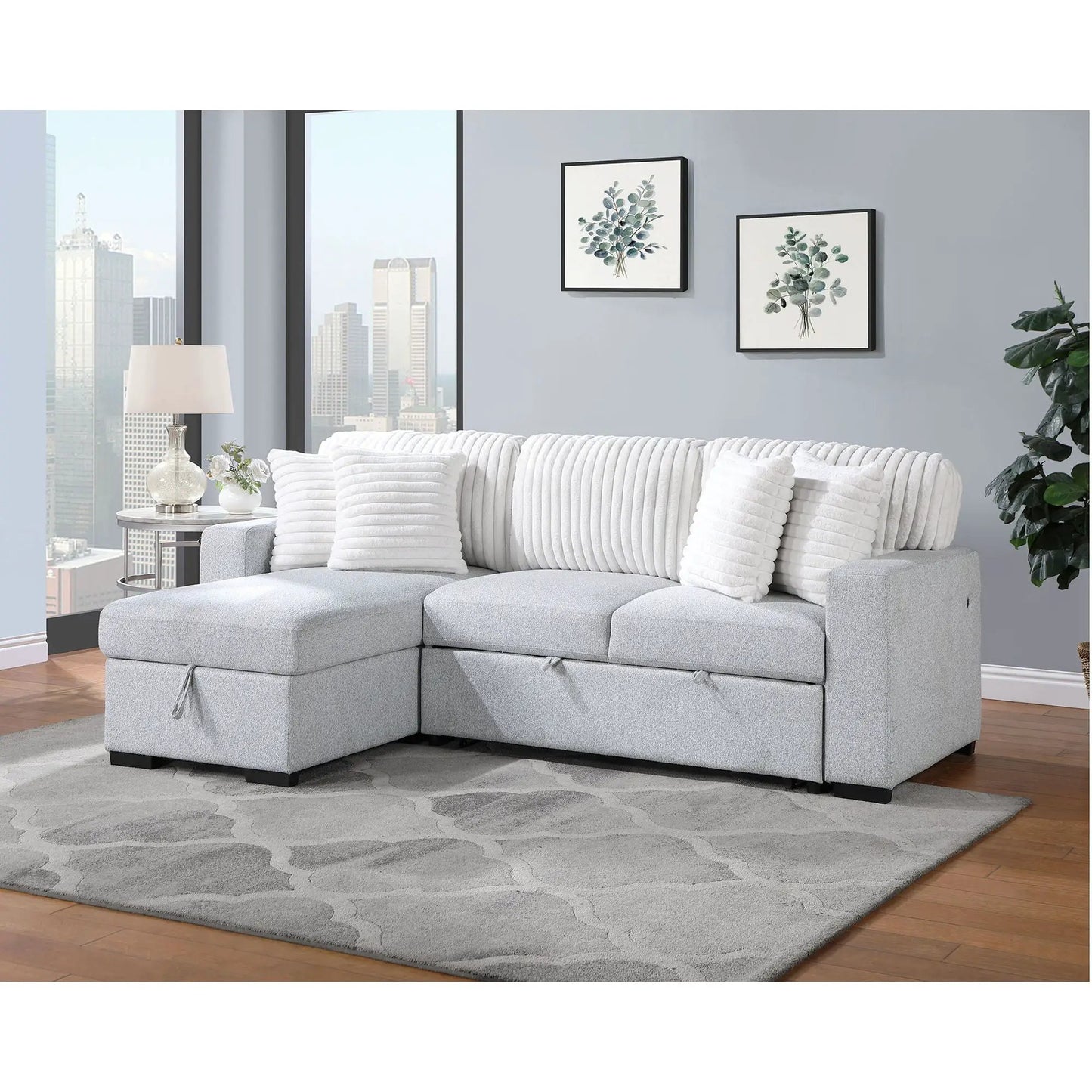 Ford Reversible Sofa Bed in Light Gray Upholstery