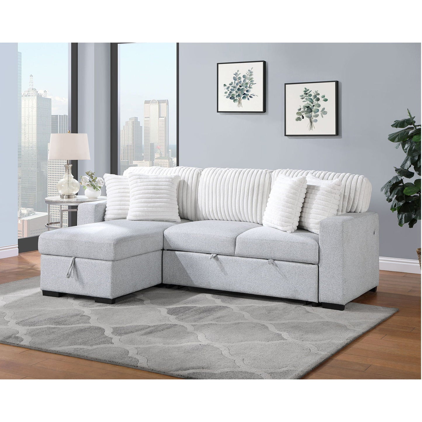 Reversible Pull Out Bed and a Gray Couch