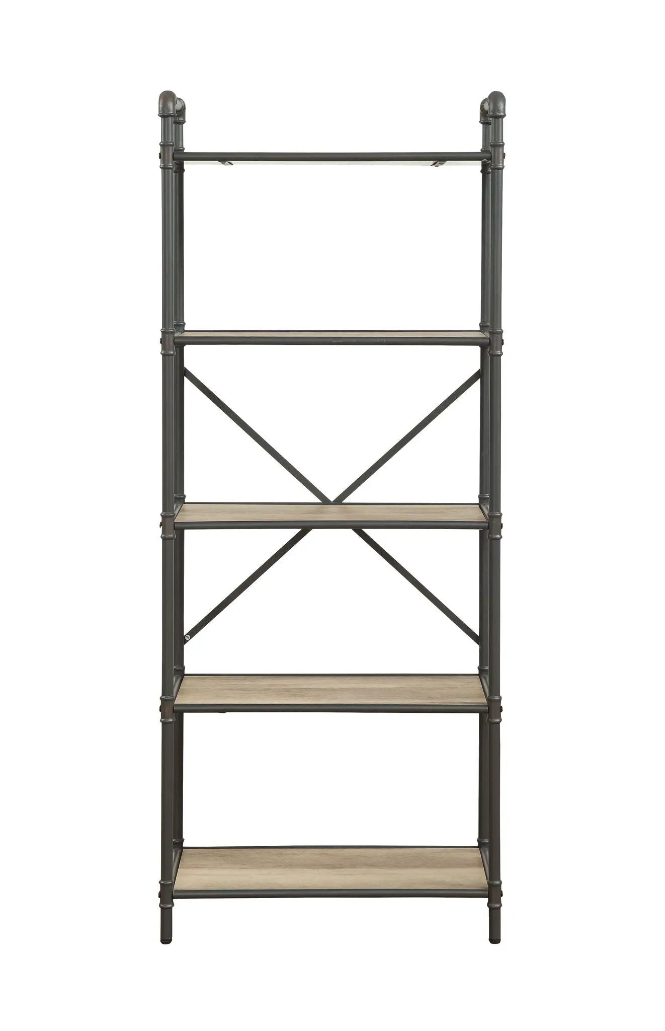 Itzel Bookshelf Etagere in black metal with light wood shelves by Unique Piece Furniture on Tampa Home & Garden Store