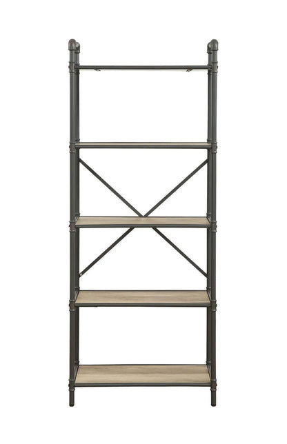 Itzel Bookshelf Etagere in black metal with light wood shelves by Unique Piece Furniture on Tampa Home & Garden Store
