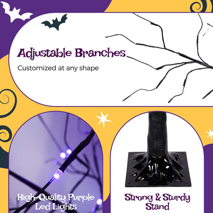 3 Pc Illuminated Halloween Tree with Purple LED Glow by HouseOfZazla, adjustable branches on Tampa Home & Garden Store
