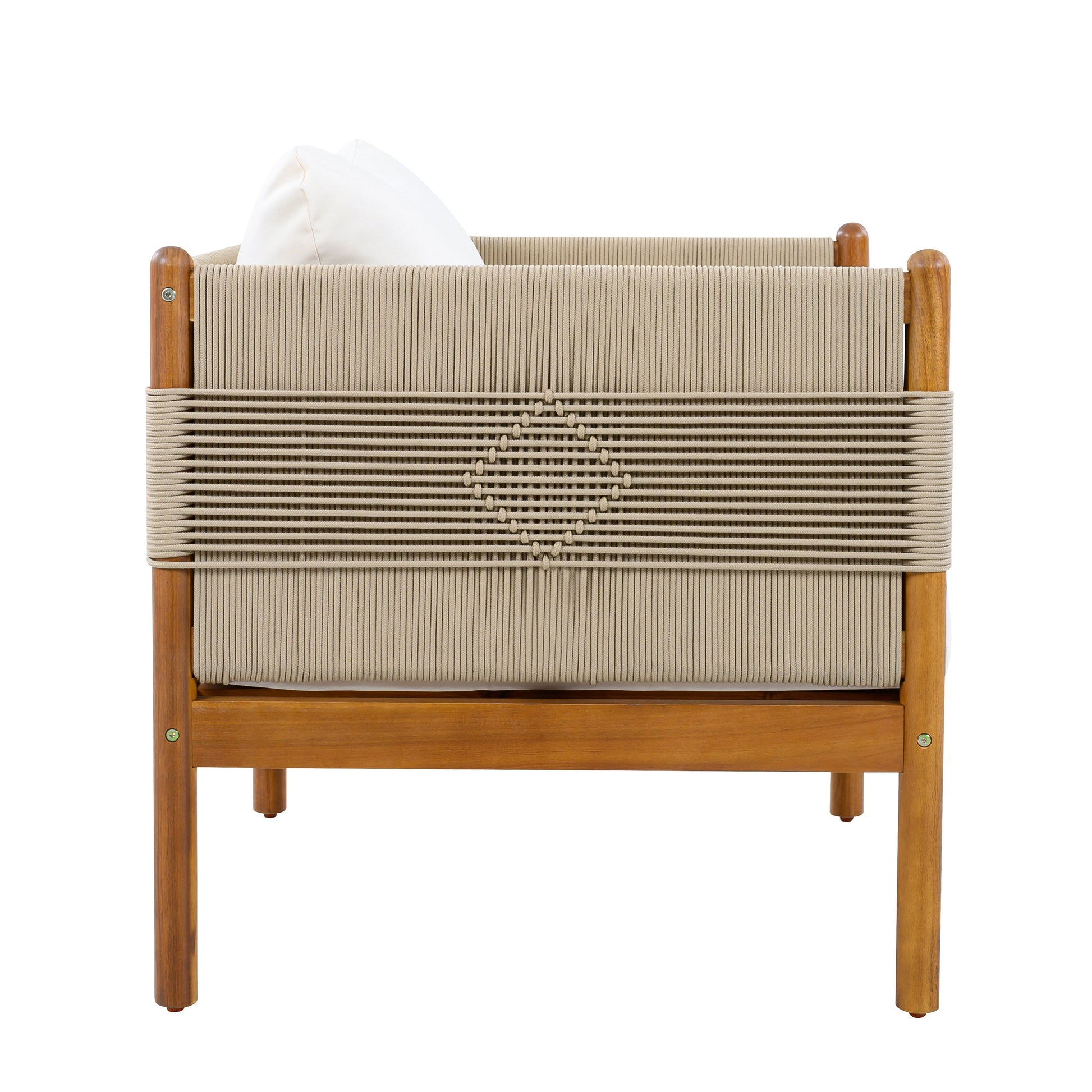 Outdoor Club Chairs set of 2 with diamond-pattern beige rope and teak finish on Tampa Home & Garden Store