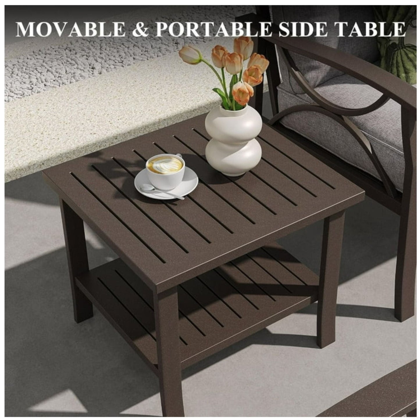 Square 2 Tier Rust Resistant Outdoor Side Table