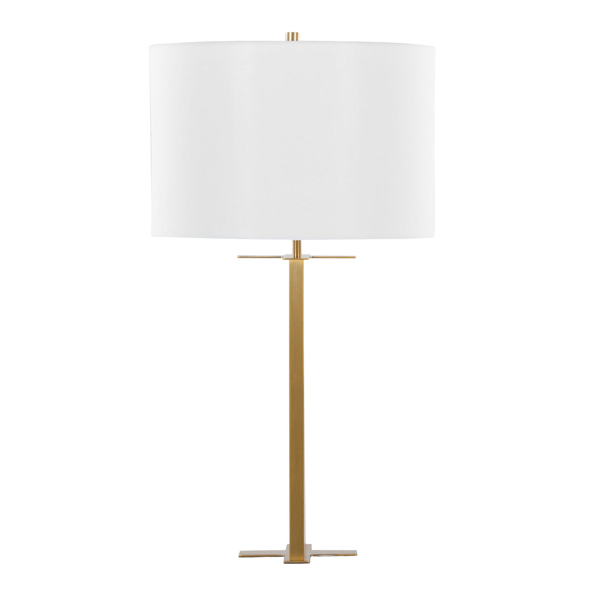 Cosmo Contemporary Table Lamp with white fabric shade and brass-gold base on Tampa Home & Garden Store
