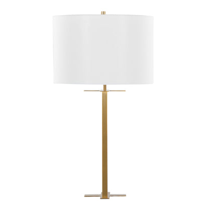 Cosmo Contemporary Table Lamp with white fabric shade and brass-gold base on Tampa Home & Garden Store