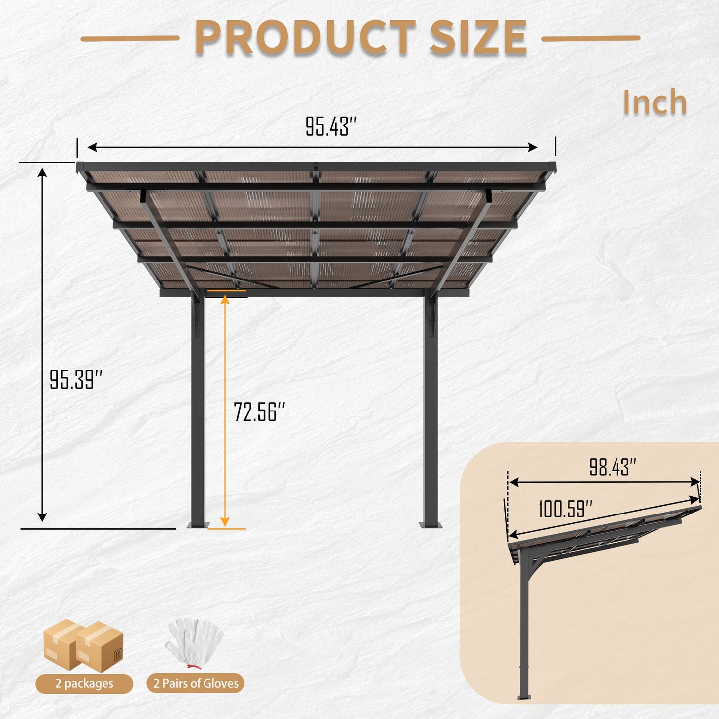 8x8ft Steel Carport And Sloped Polycarbonate Roof