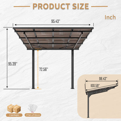 8x8ft Steel Carport And Sloped Polycarbonate Roof