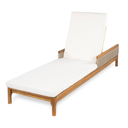 76.8in solid acacia wood sun lounger with white cushions, wicker sides, HouseOfZazla on Tampa Home & Garden Store