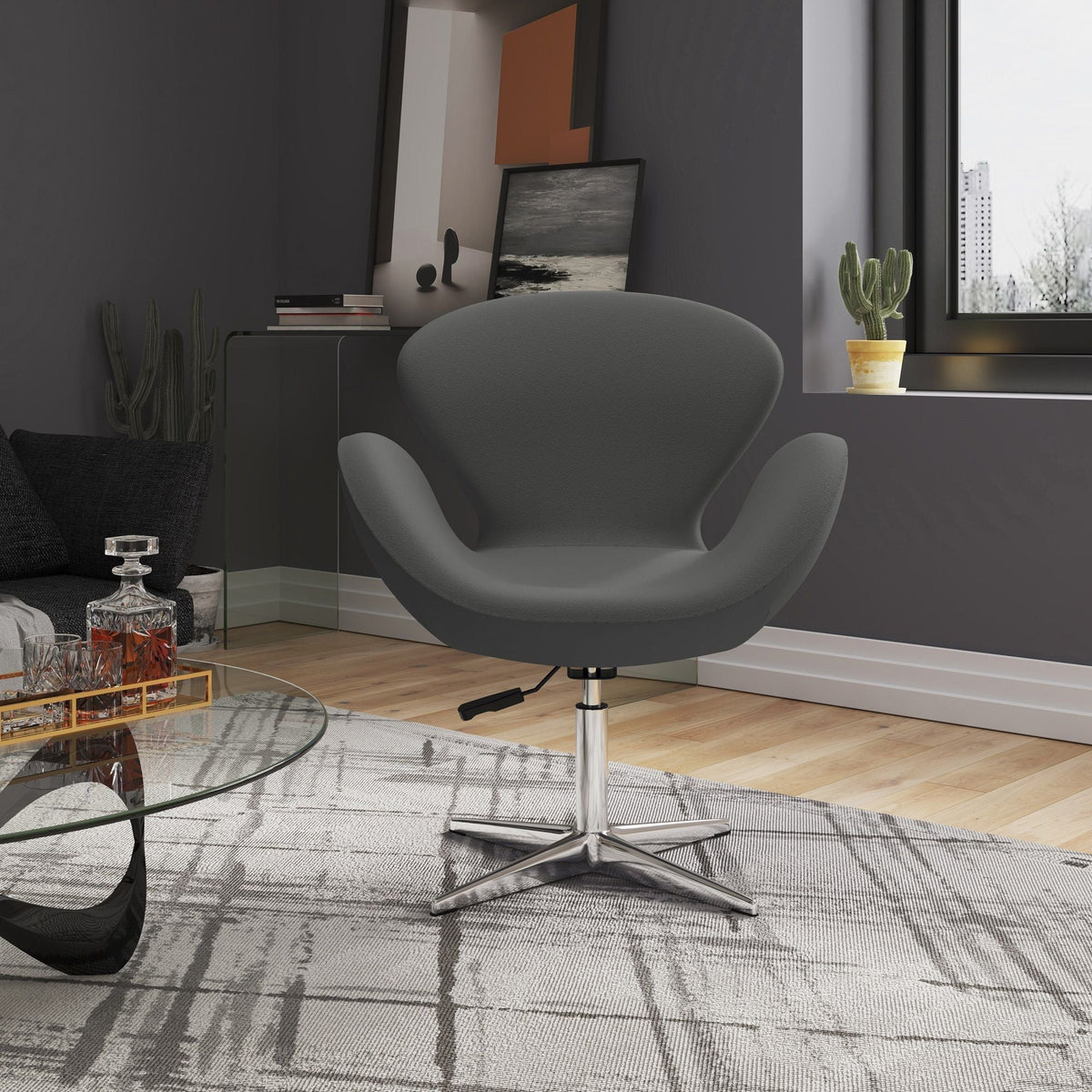 Raspberry swivel lounge chair with 360-degree rotation in gray upholstery by HouseOfZazla on Tampa Home & Garden Store