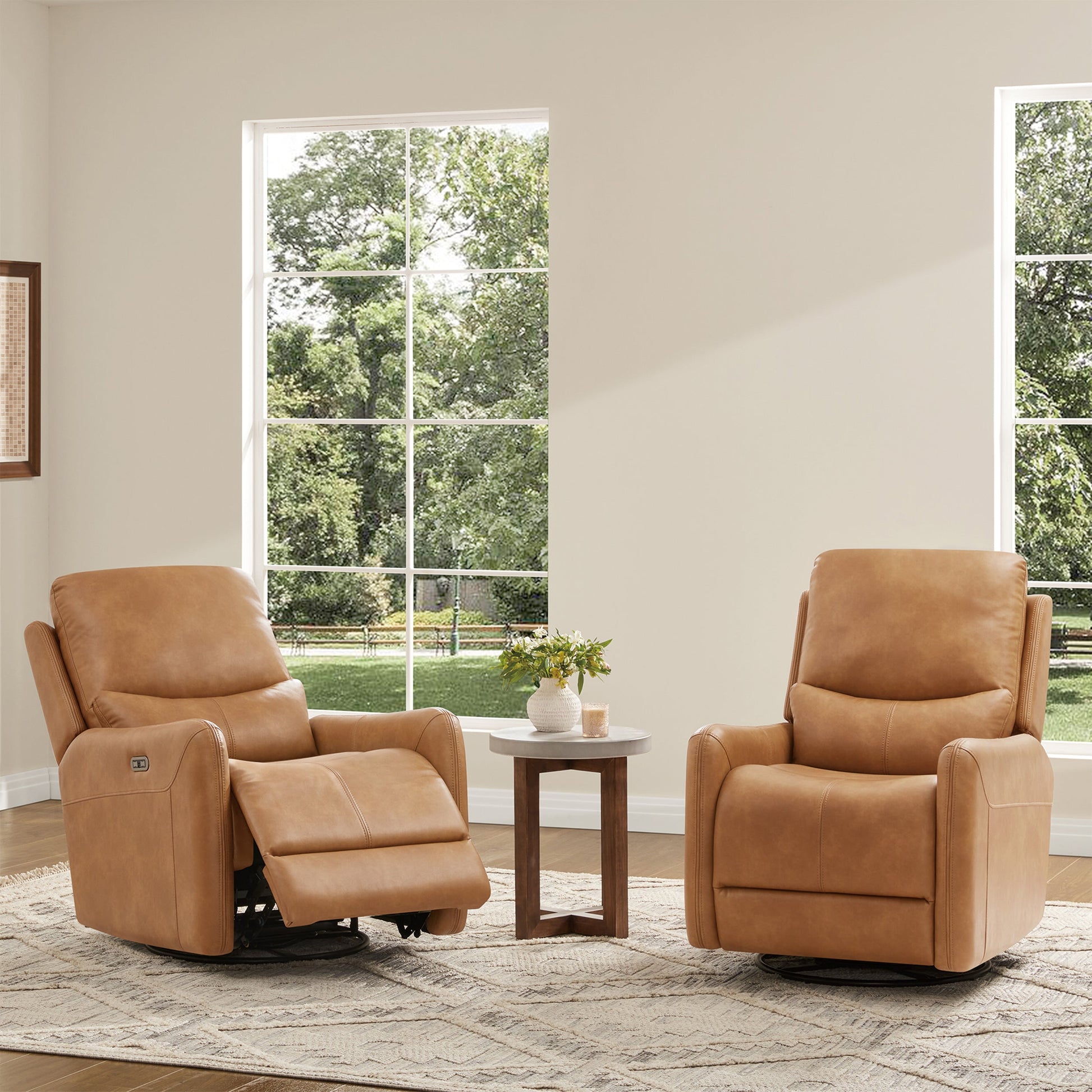 Dublin 30in Swivel Power Recliner Arm Chair Saddle leather tan recliners 2 HouseOfZazla on Tampa Home & Garden Store