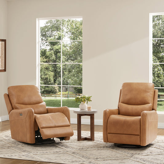 Dublin 30in Swivel Power Recliner Arm Chair Saddle leather tan recliners 2 HouseOfZazla on Tampa Home & Garden Store