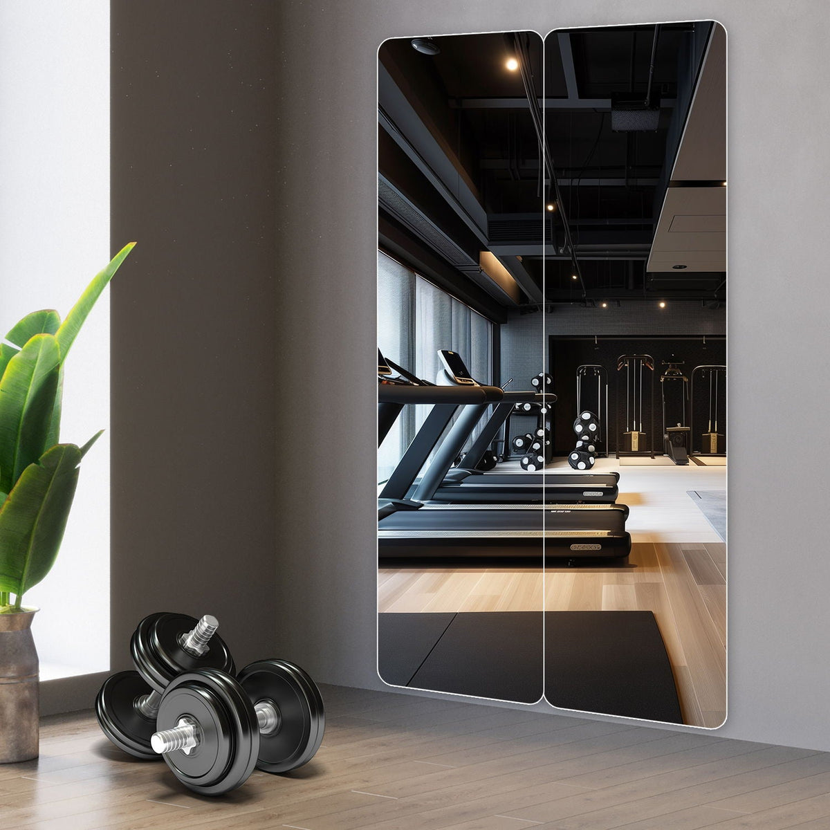 Full Body Round Corner Mirror by HouseOfZazla in a modern gym on Tampa Home & Garden Store