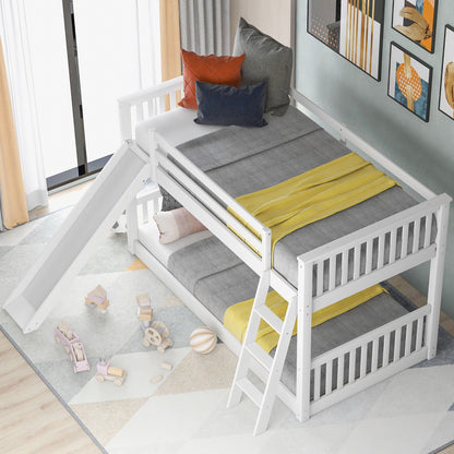 Bunk bed with convertible slide and ladder, white wooden frame, HouseOfZazla on Tampa Home & Garden Store
