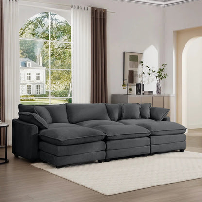 Modern oversized modular cushion sofa with ottoman in charcoal fabric, deep seating; 3pc sofa set on Tampa Home & Garden Store