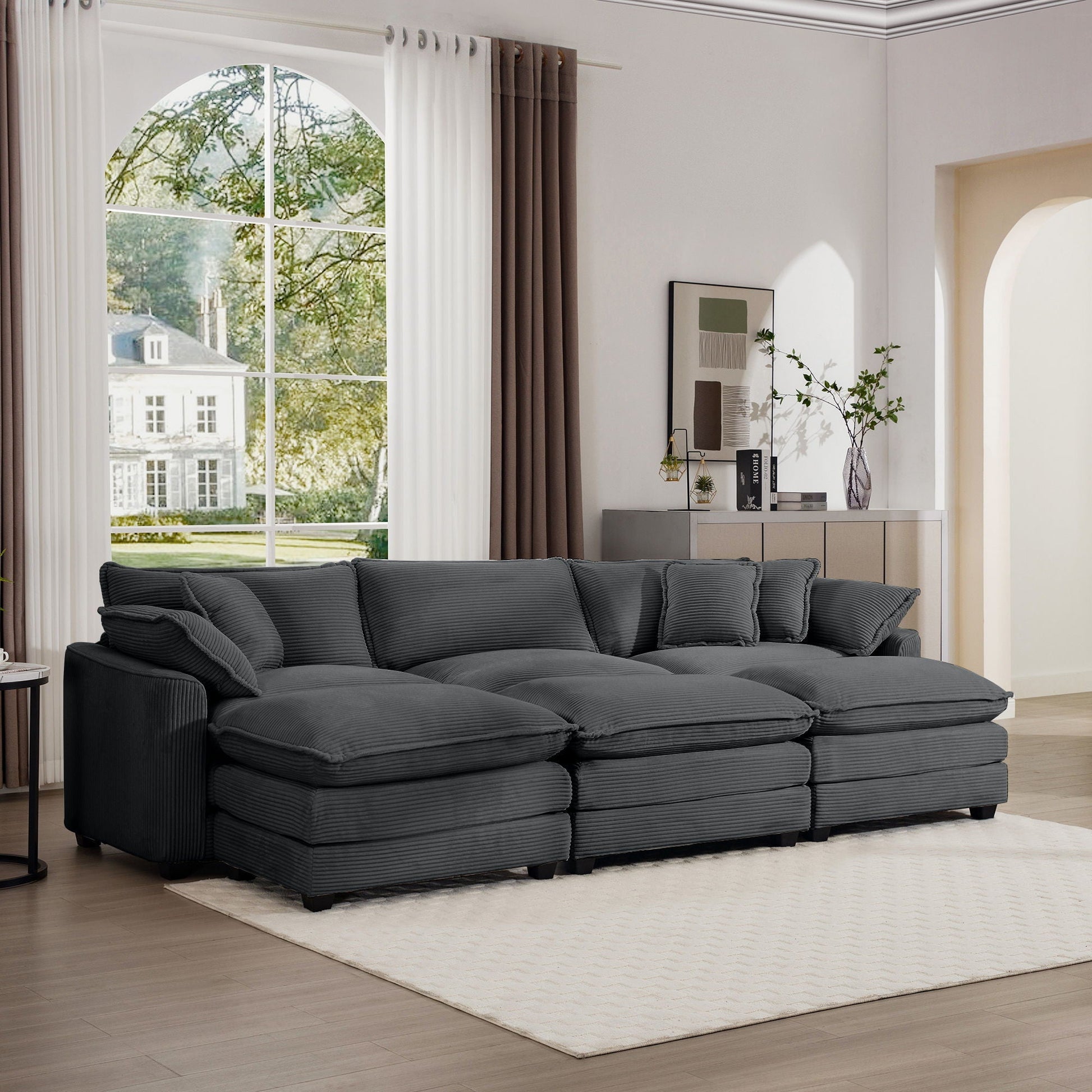 2 Piece Living Room Set: oversized modular charcoal sofa with ribbed cushions in a modern room on Tampa Home & Garden Store