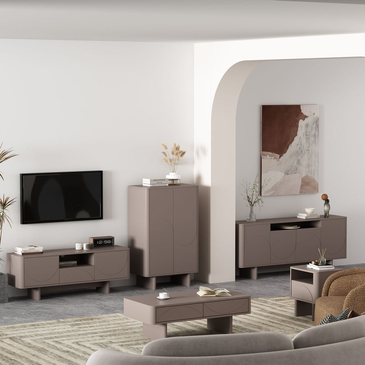 Set of modern accent nightstands with drawers and shelves in taupe-brown finish by HouseOfZazla on Tampa Home & Garden Store