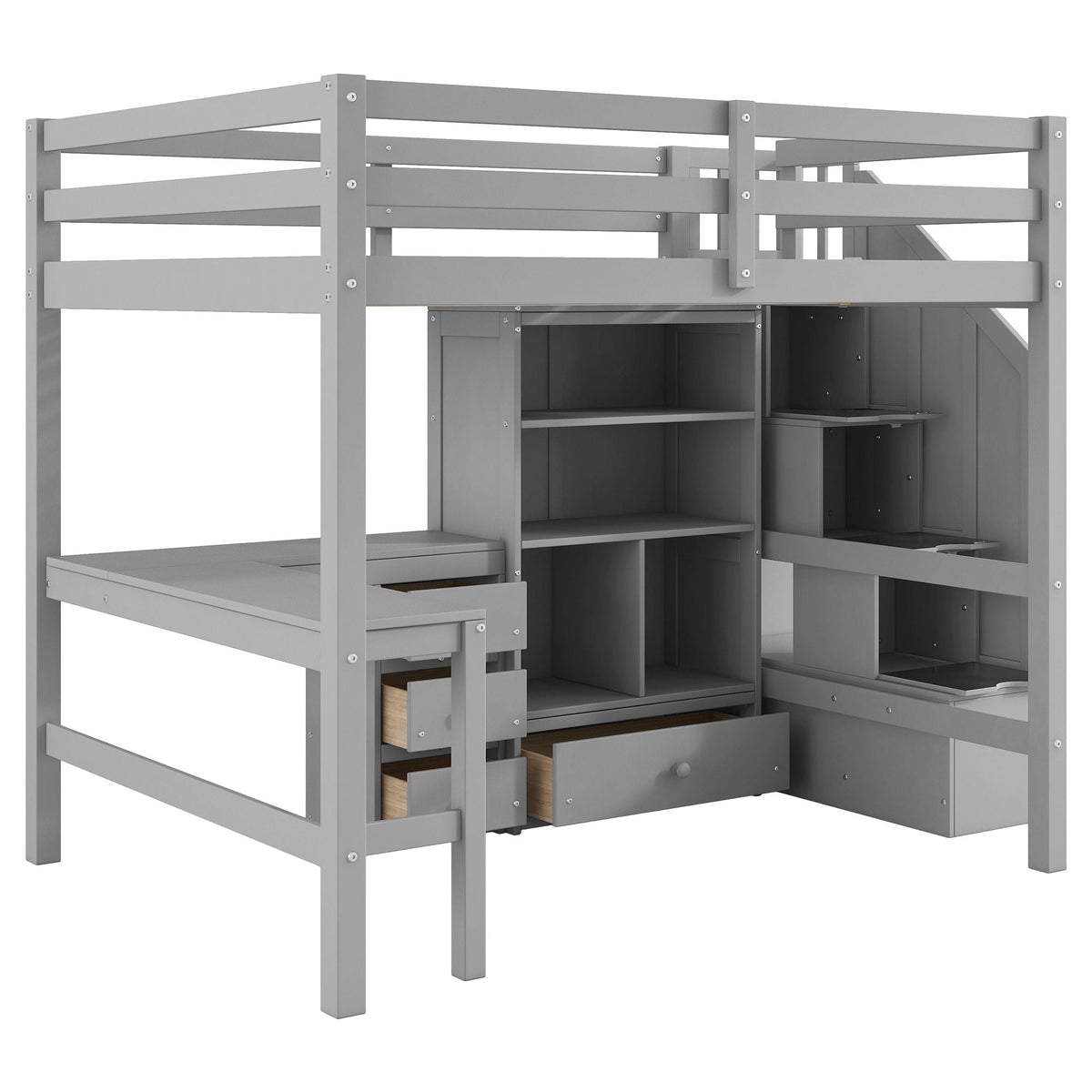 Loft Bed & L Shaped Desk with drawers, cabinet, storage staircase in gray by HouseOfZazla on Tampa Home & Garden Store