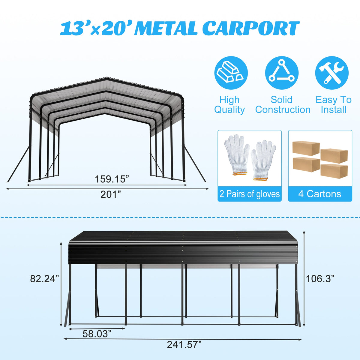 13x20 ft metal carport with upgraded frame in black by HouseOfZazla on Tampa Home & Garden Store