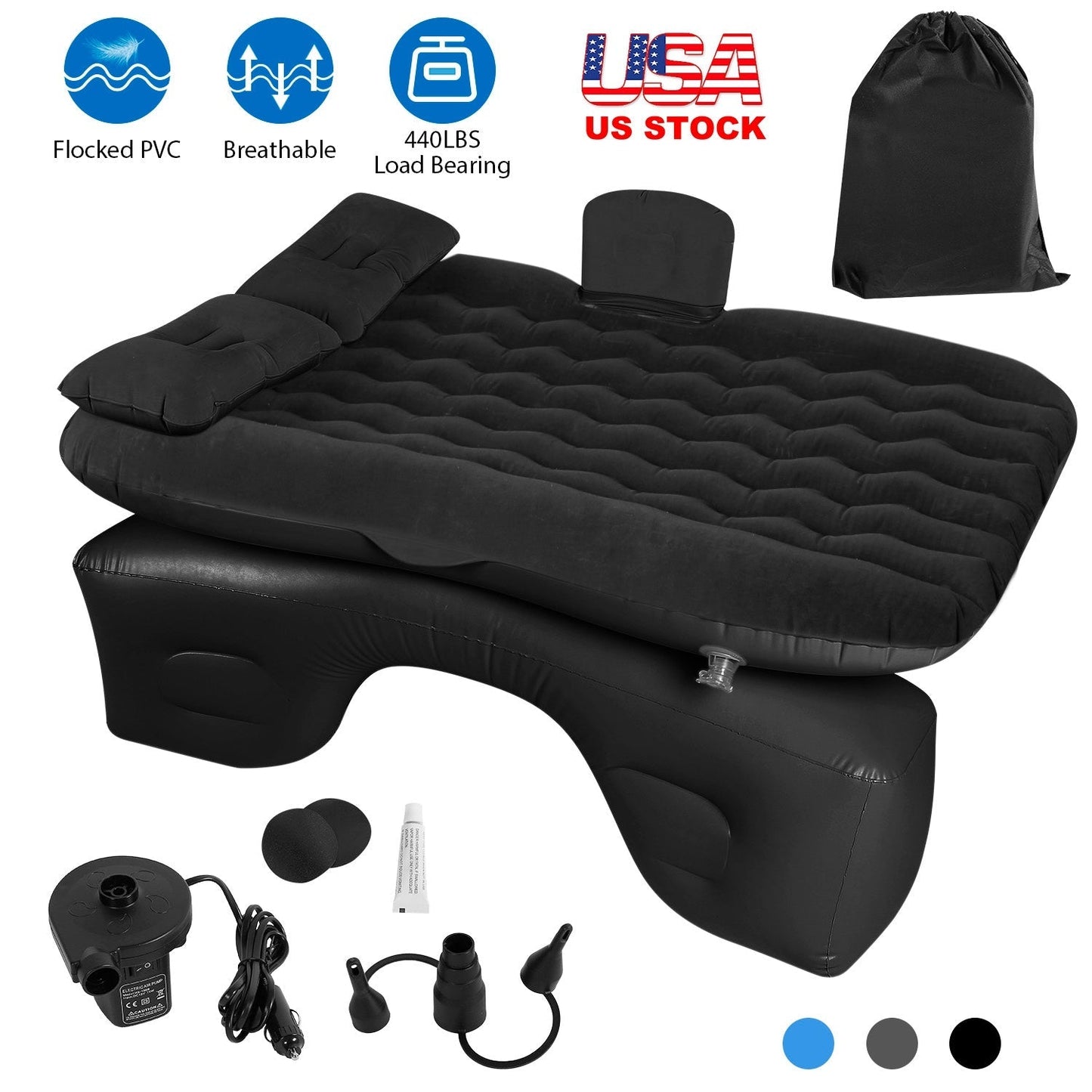 Car air mattress bed GemGear black with portable pump and carry bag on Tampa Home & Garden Store