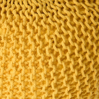 Bordeaux knitted cotton round pouf ottoman floor cushion with chunky yellow rope texture on Tampa Home & Garden Store