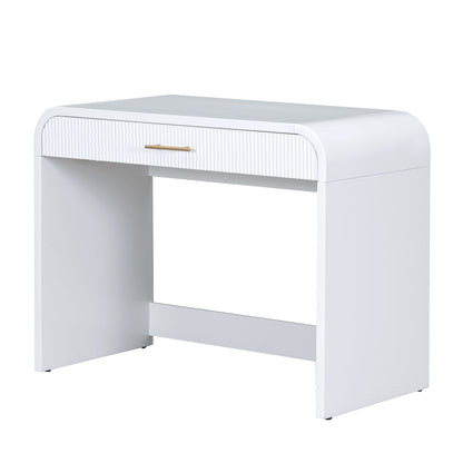 White vanity desk with ribbed drawer front, gold drawer pull, rounded top edges on Tampa Home & Garden Store