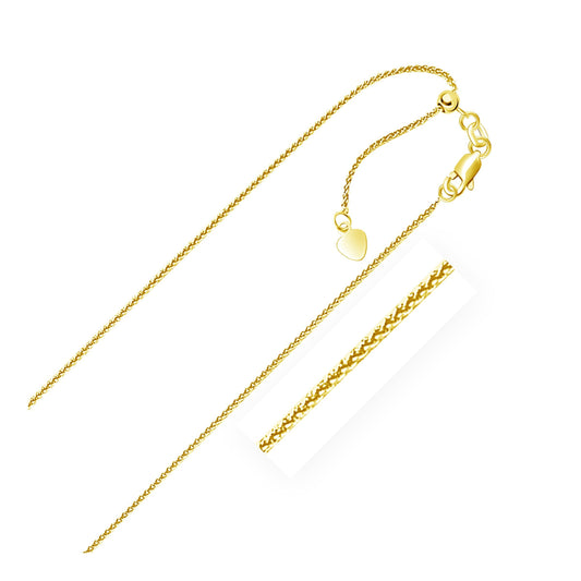 14k yellow gold adjustable wheat chain necklace 1.0mm with lobster clasp and heart charm on Tampa Home & Garden Store