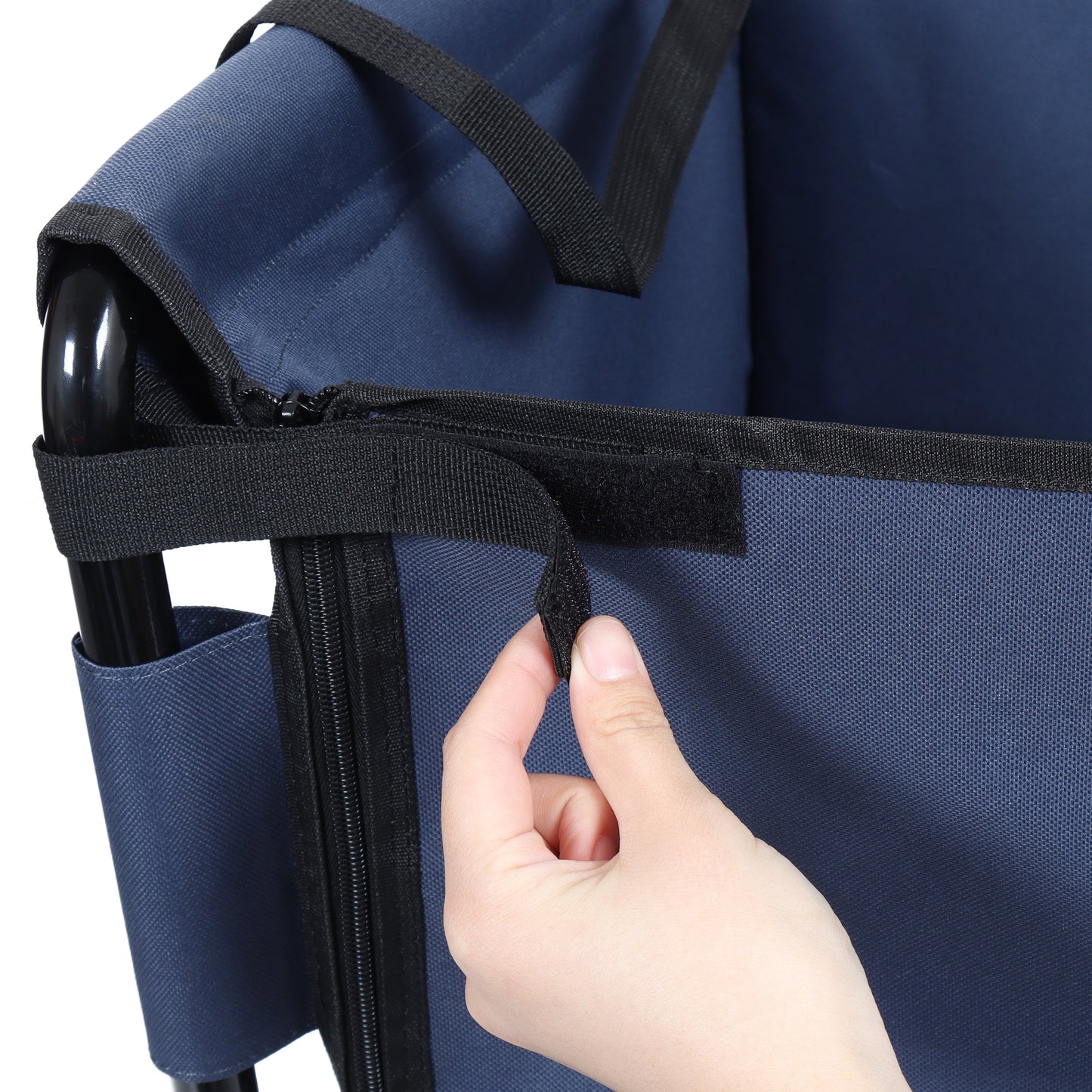 3-in-1 Convertible Folding Wagon Cart navy fabric with black straps close-up on Tampa Home & Garden Store