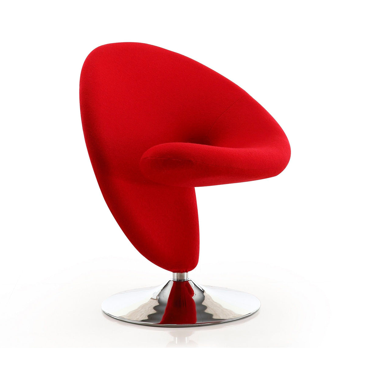 Swivel lounge chair red wool-blend upholstery with chrome pedestal base on Tampa Home & Garden Store