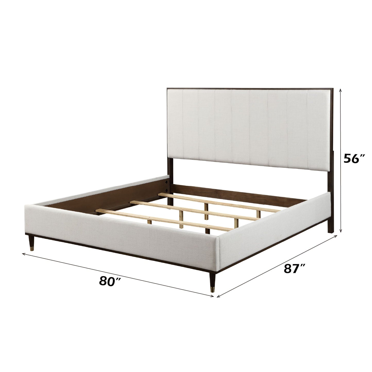 Carena Eastern King bed frame with upholstered headboard and dark wood legs by HouseOfZazla on Tampa Home & Garden Store