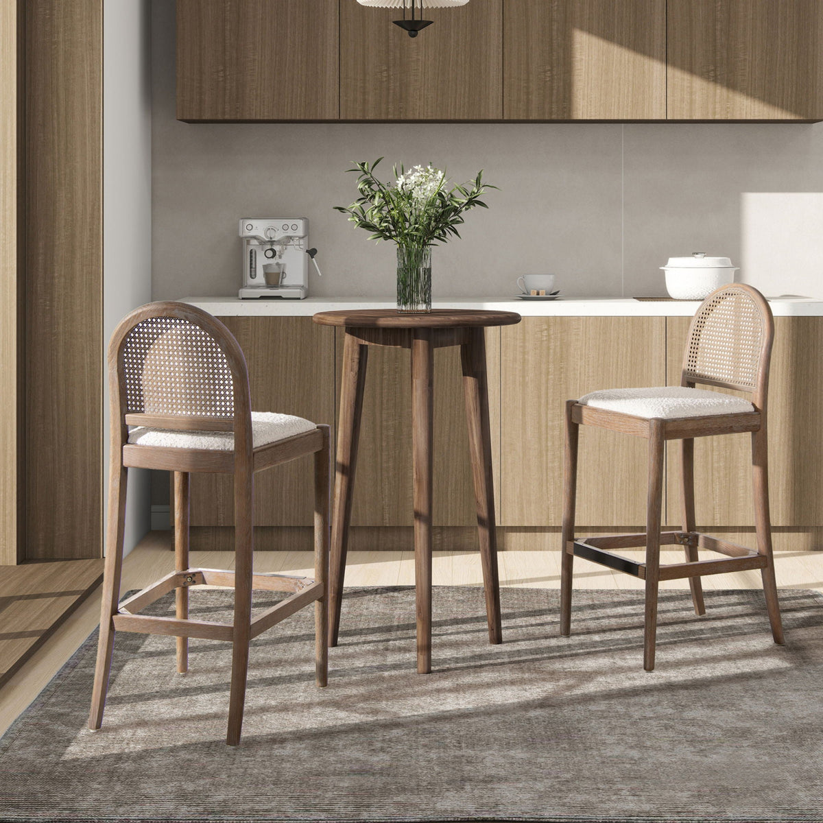 Curved Back Cane Bar Stools with natural cane webbing, wooden counter stools set of 4 on Tampa Home & Garden Store