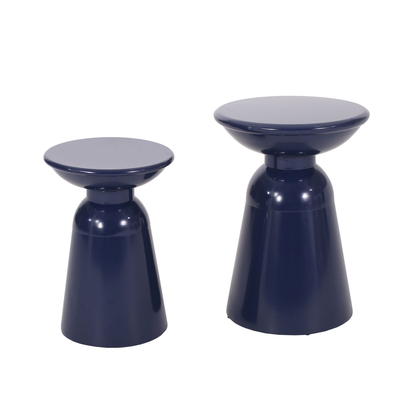 Serenita outdoor side tables set of 2 in dark navy with flared round tops by HouseOfZazla on Tampa Home & Garden Store