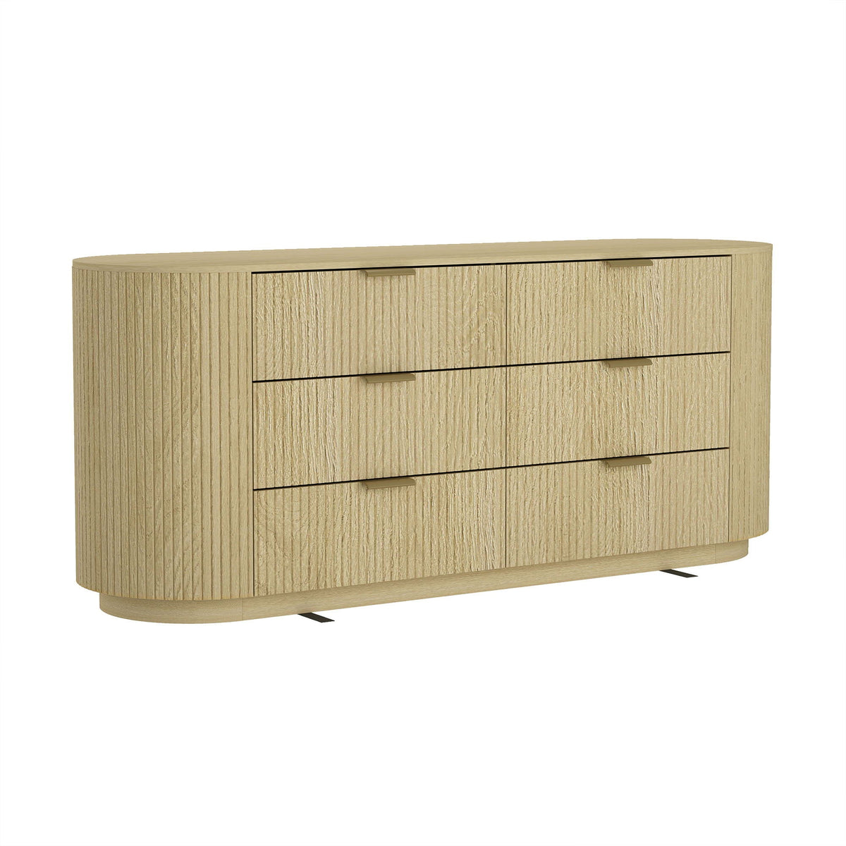 Olivia Oak double dresser with 6 drawers, natural oak finish, grooved front, bar pulls on Tampa Home & Garden Store
