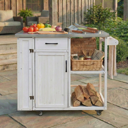 Outdoor Kitchen Island Fir Wood Prep Station by HouseOfZazla with stainless steel top on Tampa Home & Garden Store