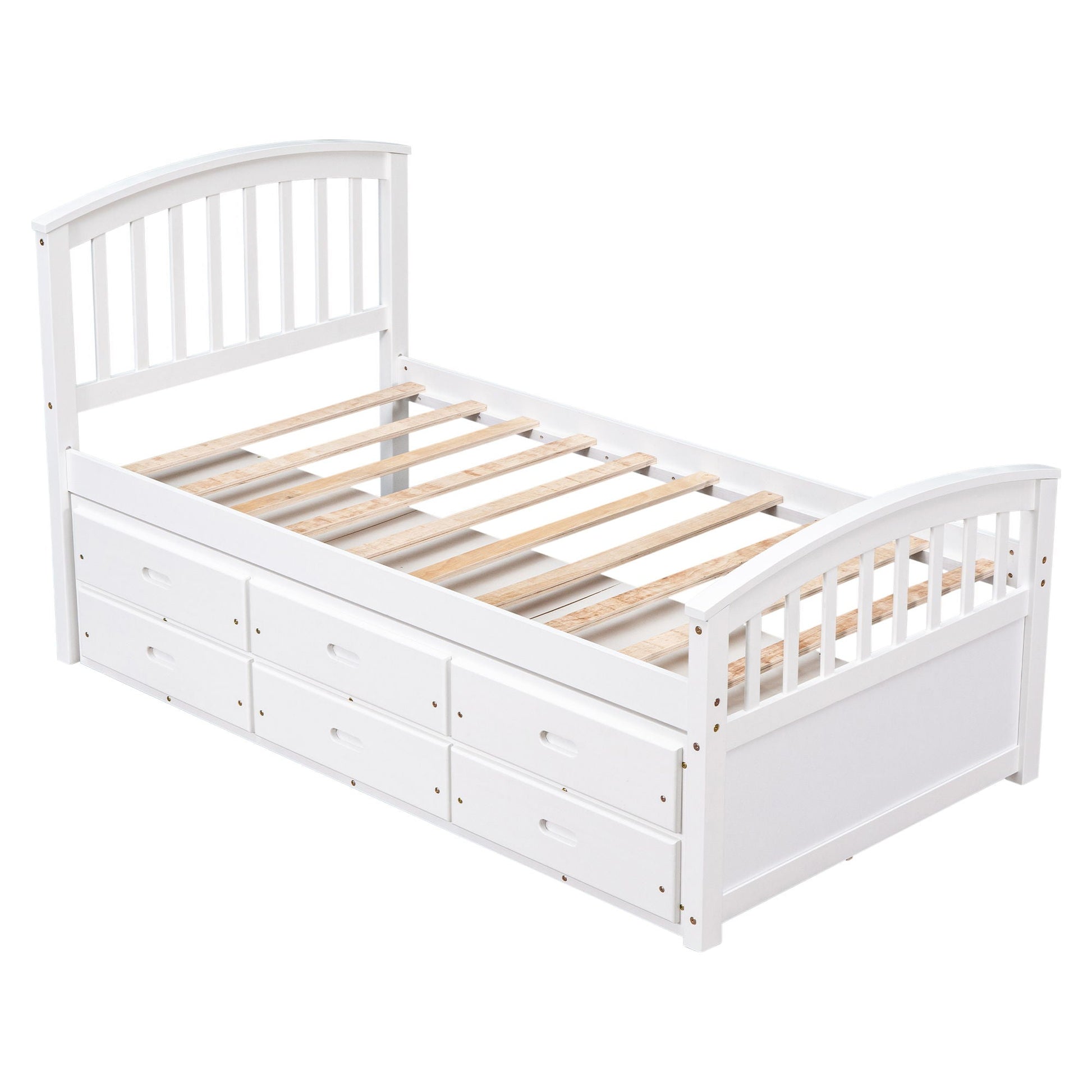 White solid wood platform storage bed with curved slat headboard and six under-bed drawers on Tampa Home & Garden Store