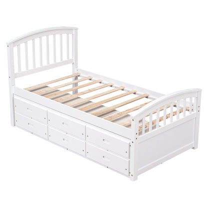White solid wood platform storage bed with curved slat headboard and six under-bed drawers on Tampa Home & Garden Store