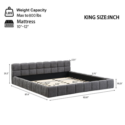 Elegant upholstered bed with checkerboard tufted headboard in gray fabric, king by HouseOfZazla on Tampa Home & Garden Store