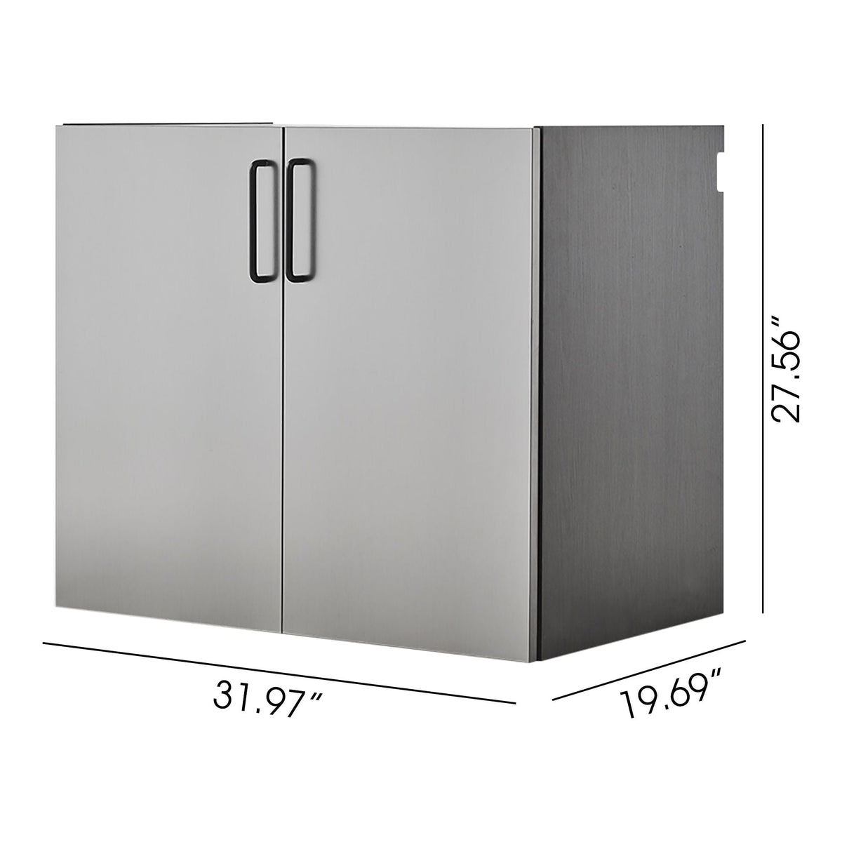 Metallic gray wall-mounted base cabinet with soft-closing doors, two-door wall organizer on Tampa Home & Garden Store
