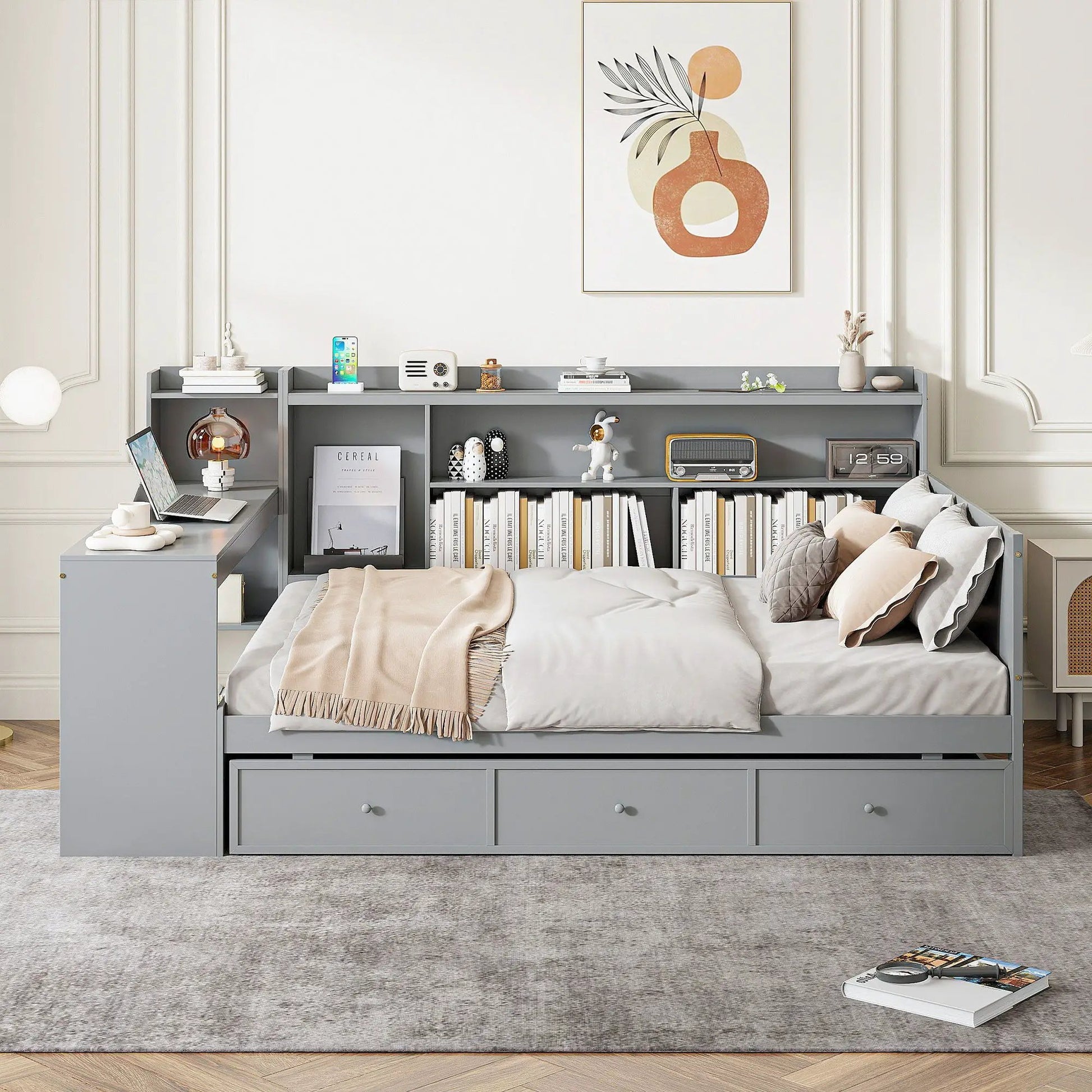 Gray daybed with 3 drawers and integrated desk, storage bed by Unique Piece Furniture on Tampa Home & Garden Store