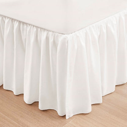HouseOfZazla 9 Piece Cotton Percale Aqua Comforter Set white bed skirt displayed on a wood floor on Tampa Home & Garden Store