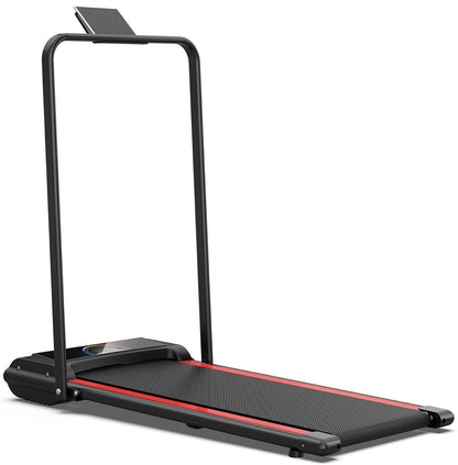 UpTrend Deals folding treadmill, black frame with red belt, compact walking/running machine on Tampa Home & Garden Store