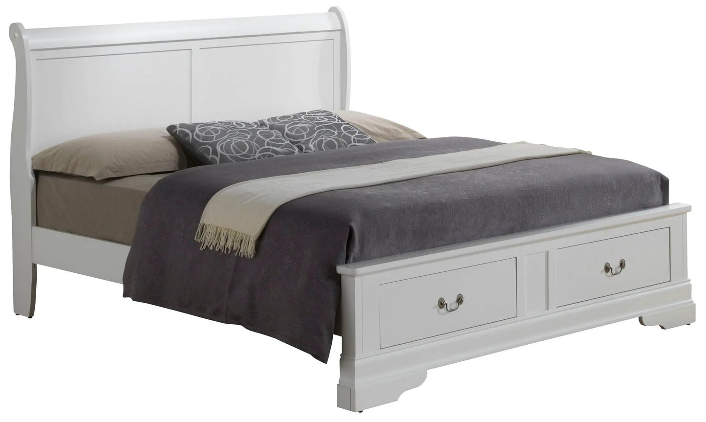 Upholstered Sleigh Bed with Dovetail Drawers