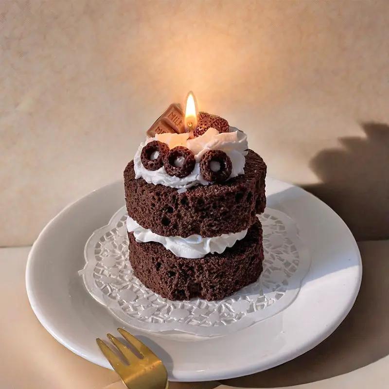Chocolate Velvet Cute Cake Aromatherapy Candle, two-tier chocolate cake with white frosting on Tampa Home & Garden Store