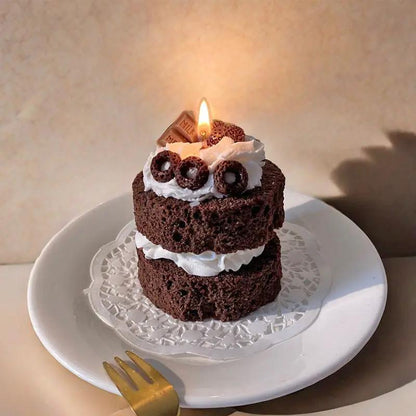 Chocolate Velvet Cute Cake Aromatherapy Candle, two-tier chocolate cake with white frosting on Tampa Home & Garden Store