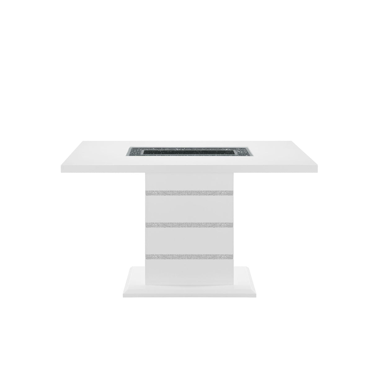 Ariya Bar Table with Glass Inlay, white finish, glass inset atop a tiered pedestal base on Tampa Home & Garden Store