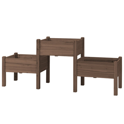 Outsunny raised garden bed with 3 wooden planter boxes in natural brown by HouseOfZazla on Tampa Home & Garden Store