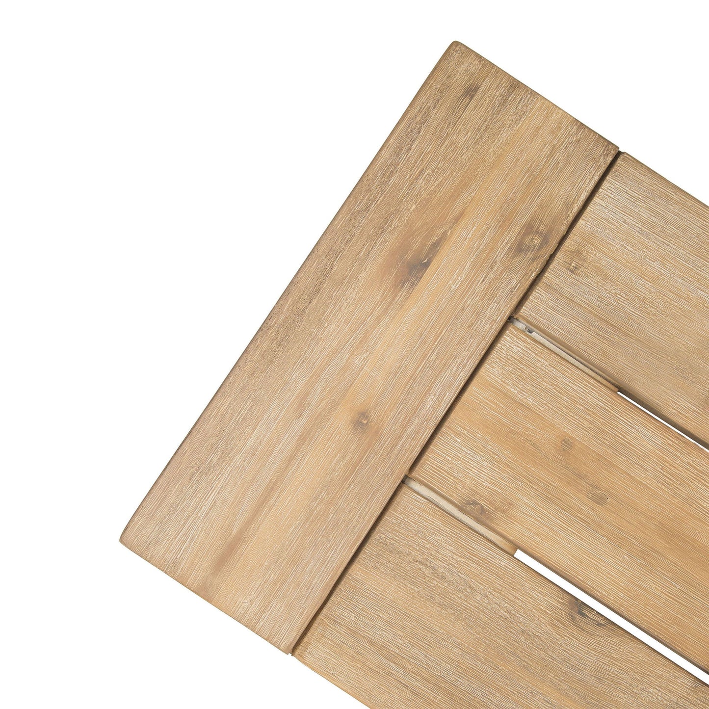 Outdoor bench slat panel design close-up in acacia wood on Tampa Home & Garden Store