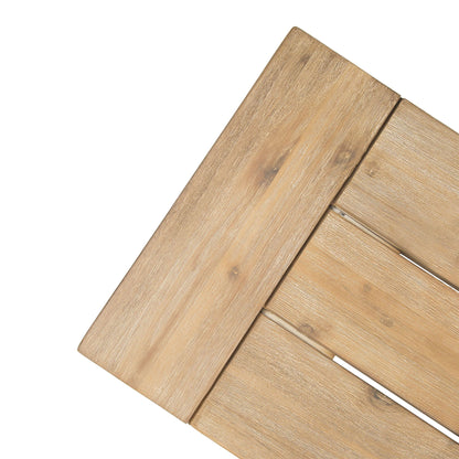 Outdoor bench slat panel design close-up in acacia wood on Tampa Home & Garden Store